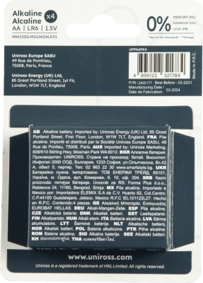 Батарейка Uniross LR6-U4. power plus 4шт