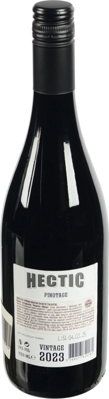 Вино Pinotage сухе черв 0.75л ТМ Hectic 6
