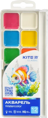 Акварель Kite Classic 12 цв.. б к. пластик