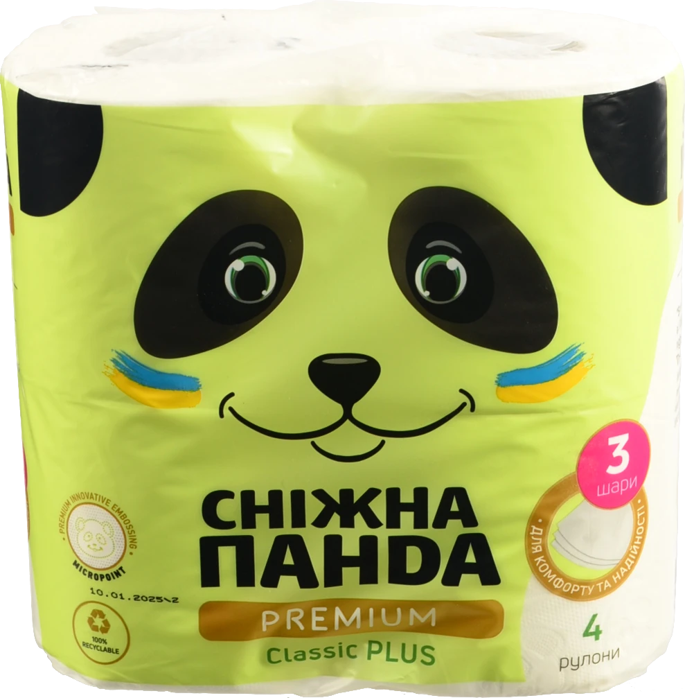 Туалетний папір Сніжна Панда Преміум Класік Плюс 3-шаровий - 4 рулони