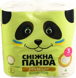 Туалетний папір Сніжна Панда Преміум Класік Плюс 3-шаровий - 4 рулони