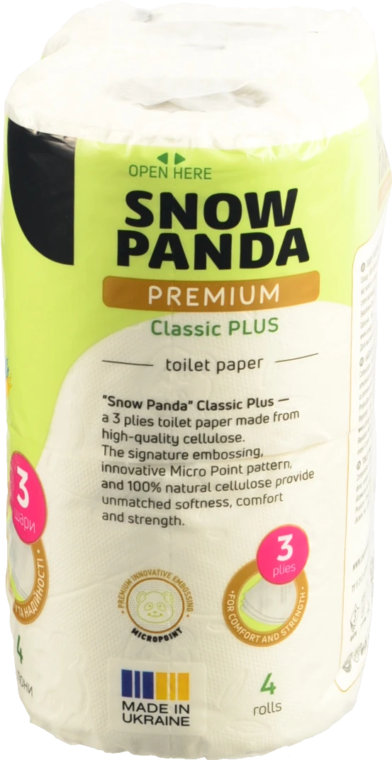 Туалетний папір Сніжна Панда Преміум Класік Плюс 3-шаровий - 4 рулони