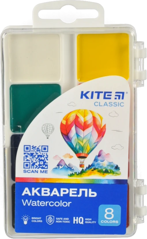 Акварель Kite Classic 8 цв.. б к. пластик