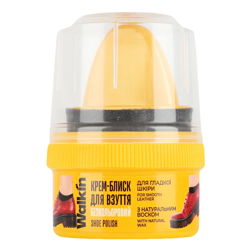 Крем-блиск для взуття з аплікатором безкольоровий для гладкої шкіри Walkin 50мл
