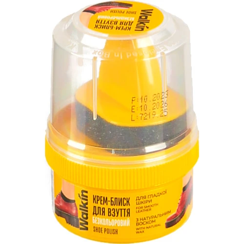 Крем-блиск для взуття з аплікатором безкольоровий для гладкої шкіри Walkin 50мл