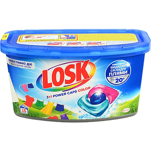 Засіб для прання концентрований у капсулах 3+1 Power Caps Color Losk 15x12г