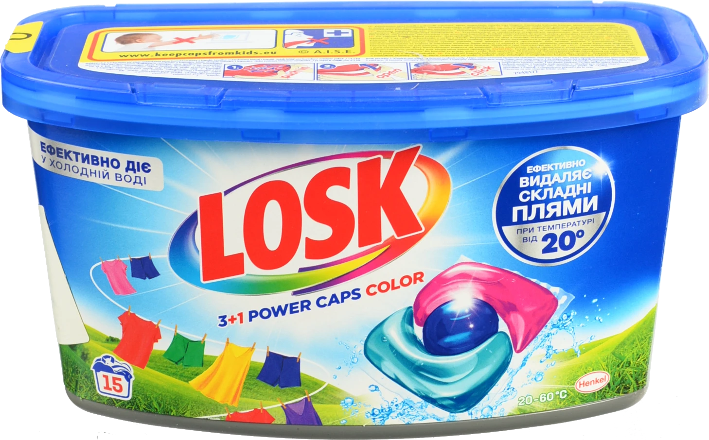 Засіб для прання концентрований у капсулах 3+1 Power Caps Color Losk 15x12г