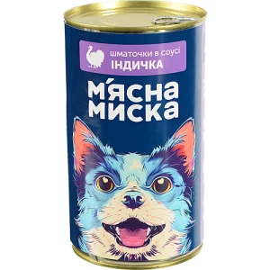 Корм консервований повнораціонний для дорослих собак Індичка Шматочки в соусі М'ясна Миска з/б 1.24кг
