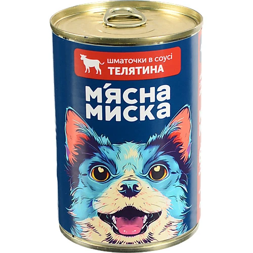 Корм консервований повнораціонний для дорослих собак Телятина Шматочки в соусі М'ясна Миска з/б 415г