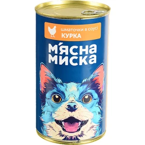 Корм консервований повнораціонний для дорослих собак Курка Шматочки в соусі М'ясна Миска з/б 1.24кг