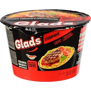 Локшина швидкого приготування Яловичина + Соус Томатний з базиліком Glads ст 85г