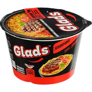 Локшина швидкого приготування Яловичина + Соус Томатний з базиліком Glads ст 85г