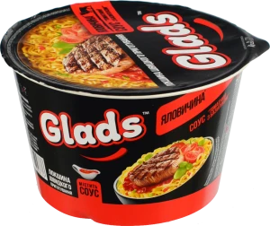 Локшина швидкого приготування Яловичина + Соус Томатний з базиліком Glads ст 85г
