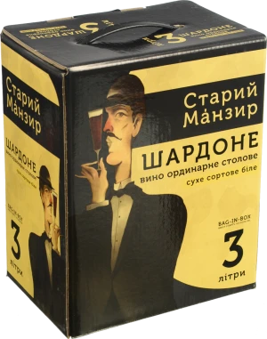 Вино Старий манзир 3л шардоне сухе біле ординарне столове