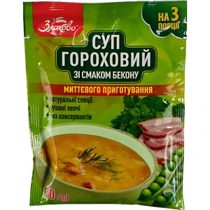 Суп миттєвого приготування зі смаком бекону Гороховий Злаково 70г