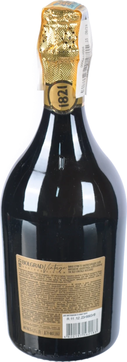 Вино ігристе 0.75л 10-13.5% біле напівсолодке мускатне 1821 Vintage Bolgrad