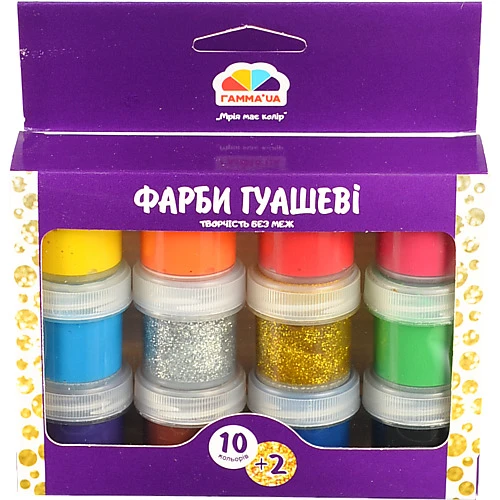 Фарби гуашеві 12 кол 10 мл. зол. і ср.. Творчість