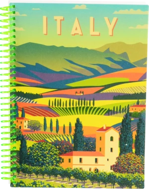 Блокнот. А5. 80 арк.. спіраль. пластік.обарк.. клітина. Travelling: ITALIA
