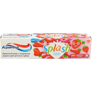 Паста зубна для дітей 6-8років зі смаком полуниці і м'яти Splash Aquafresh 50мл