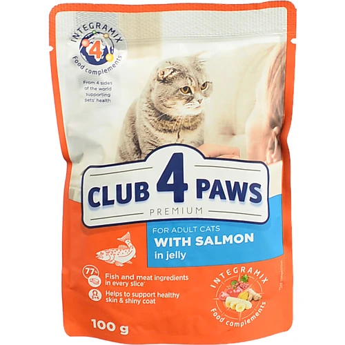 Корм для дорослих котів з лососем в желе Клуб 4 лапи м/у 100г