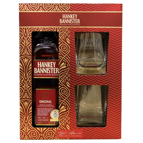 Віскі Hankey Bannister 0.7л 40% шотландський купажований віскі в подарунковому наборі з 2 келихами