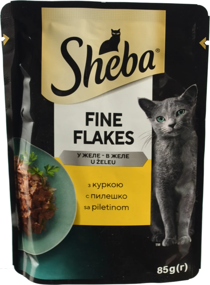 Корм вологий для дорослих котів з куркою в желе Sheba Fine Flakes 85г