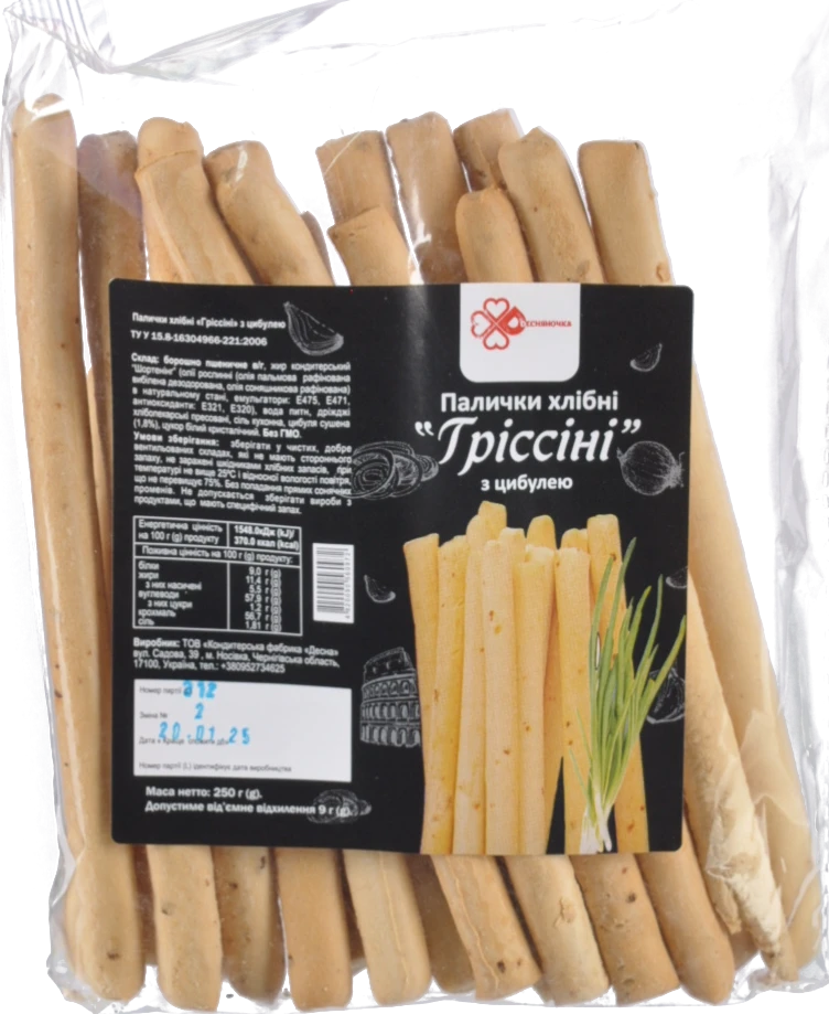 Палички хлібні з цибулею Гріссіні Десняночка м/у 250г
