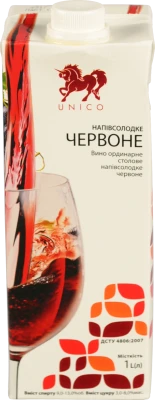 Вино Unico 1л напівсолодке червоне т.пак