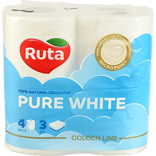 Папір туалетний 3-х шаровий Pure White Ruta 4шт