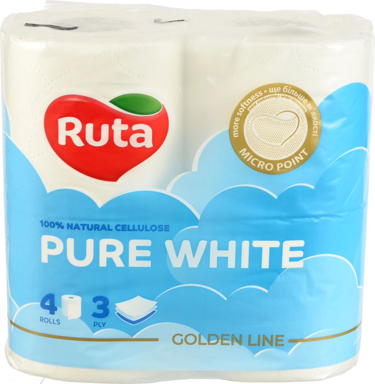 Папір туалетний 3-х шаровий Pure White Ruta 4шт