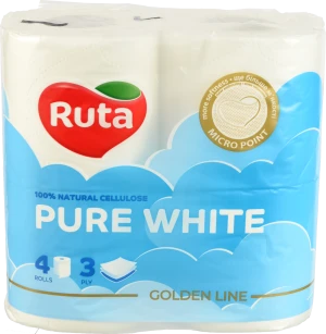 Папір туалетний 3-х шаровий Pure White Ruta 4шт