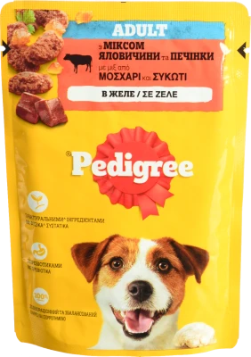 Корм вологий для дорослих собак з яловичиною та печінкою в желе Pedigree д/п 100г