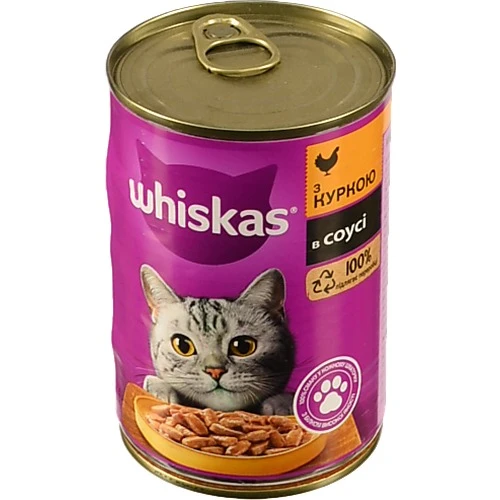 Корм Whiskas для дорослих котів з куркою в соусі 400г