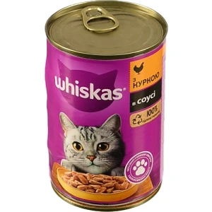 Корм Whiskas для дорослих котів з куркою в соусі 400г