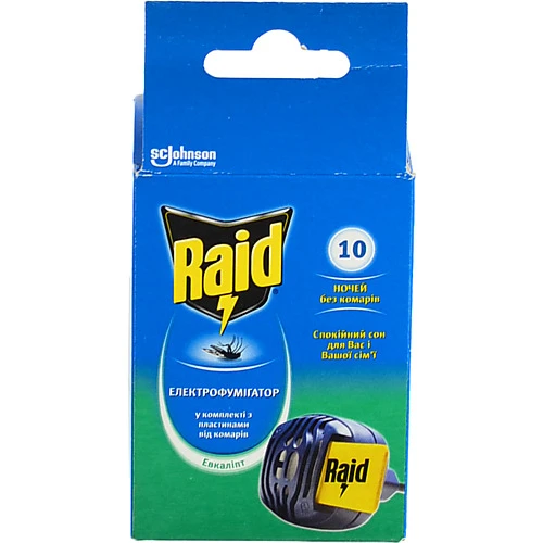 Електрофумігатор Raid з 10 пластинами (80 годин)