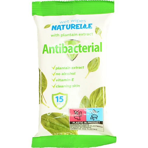 Серветки вологi Naturelle 15шт антибактерiал.подорожник