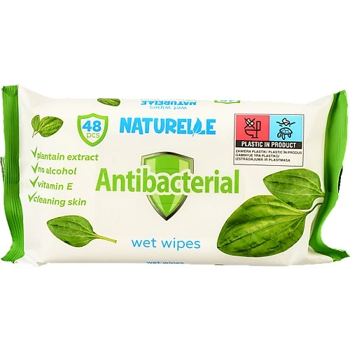 Серветки вологі з екстрактом листя подорожника Antibacterial Naturelle 48шт