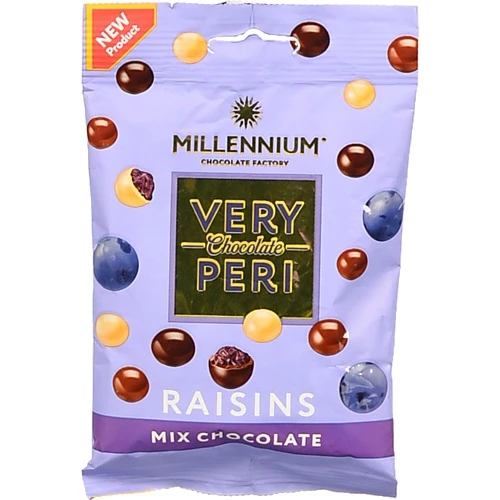 Драже Millennium Very Peri родзинки чорний білий молочний шоколад 100г