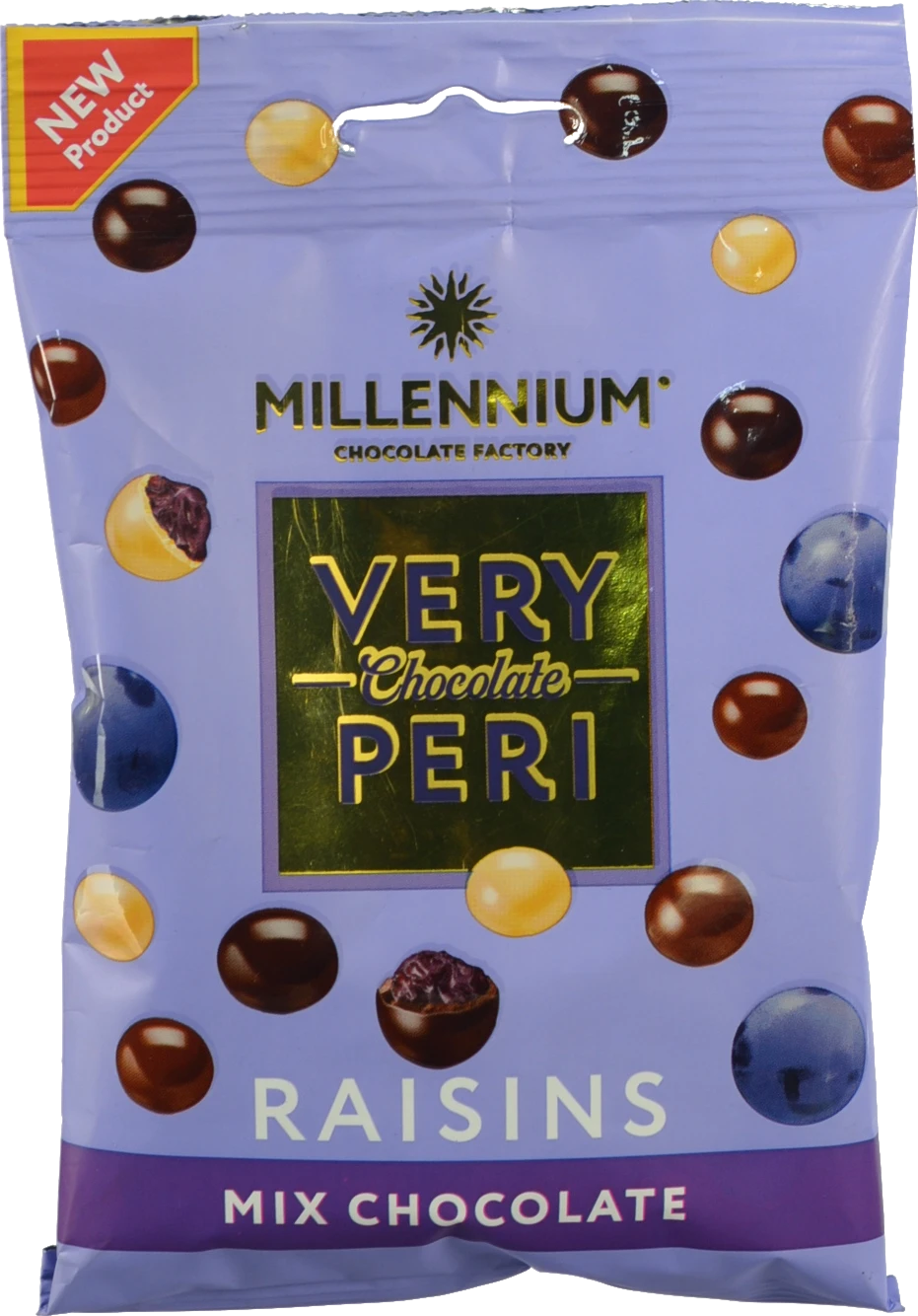 Драже Millennium Very Peri родзинки чорний білий молочний шоколад 100г