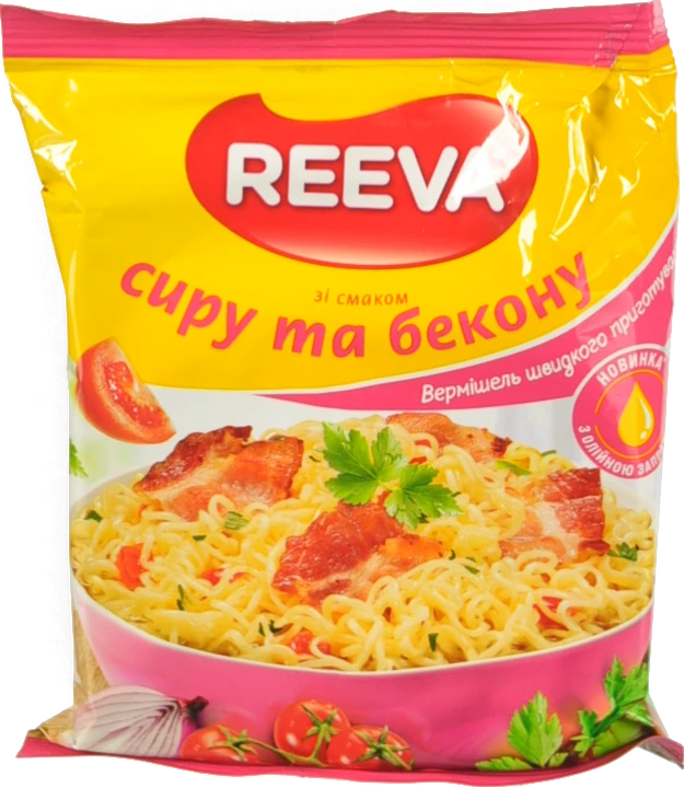 Вермішель швидкого приготування зі смаком сиру та бекону Reeva 60г