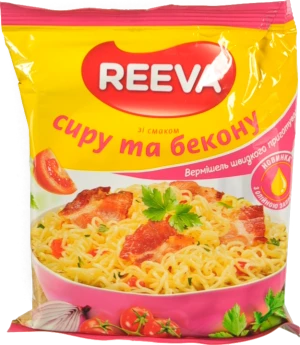 Вермішель швидкого приготування зі смаком сиру та бекону Reeva 60г