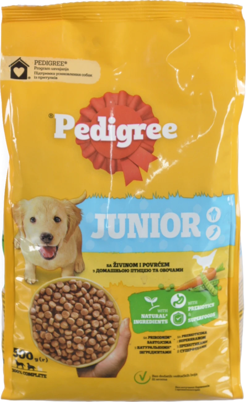 Корм сухий повнораціонний для цуценят З домашньою птицею та овочами Junior Pedigree 500г