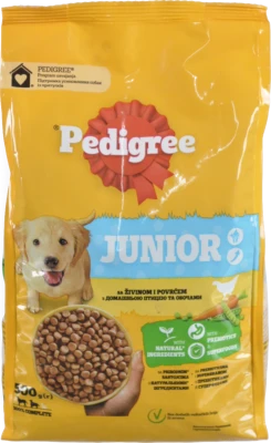 Корм сухий повнораціонний для цуценят З домашньою птицею та овочами Junior Pedigree 500г