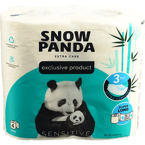 Папір туалетний 3-х шаровий Sensitive Extra Care Snow Panda 4шт
