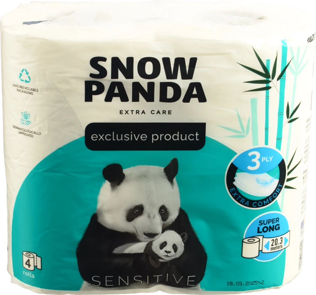 Папір туалетний 3-х шаровий Sensitive Extra Care Snow Panda 4шт