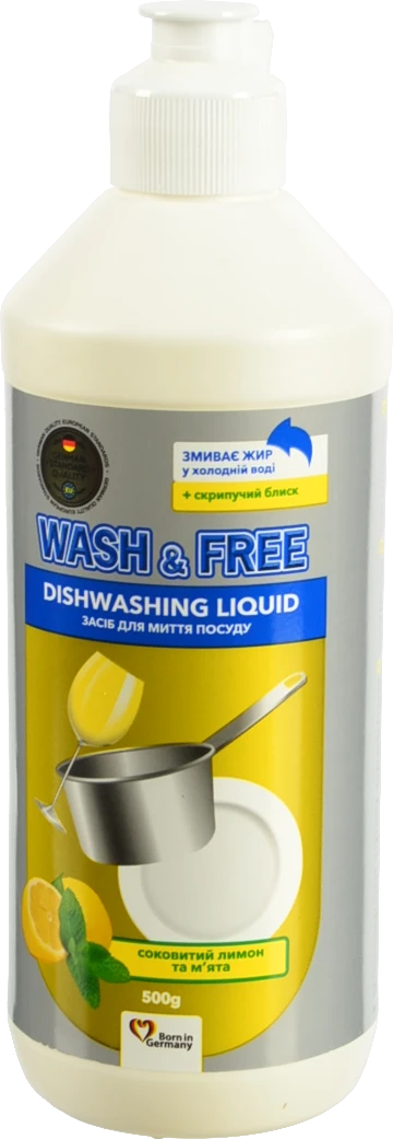 Засіб для миття посуду Wash&Free 500г Лимон та М'ята