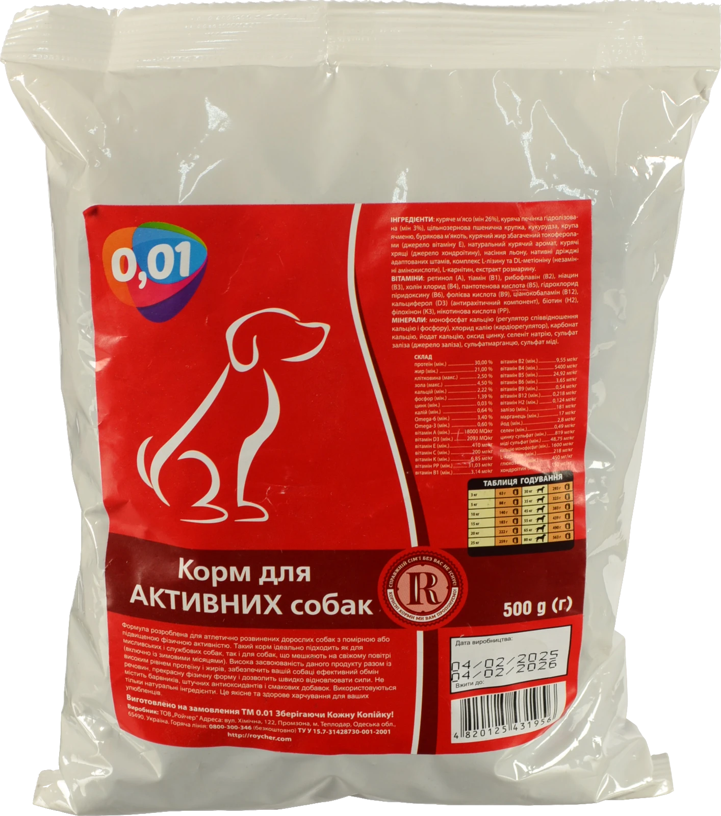 Корм для собак 0.01 500г для активних собак