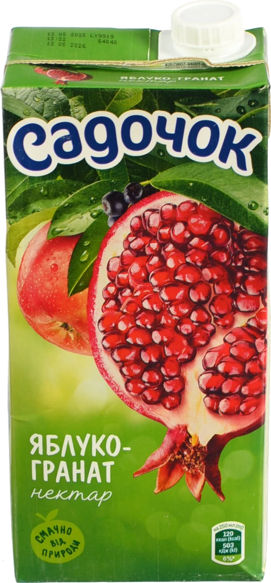 Нектар освітлений пастеризований Яблуко-гранат Садочок 0,95л