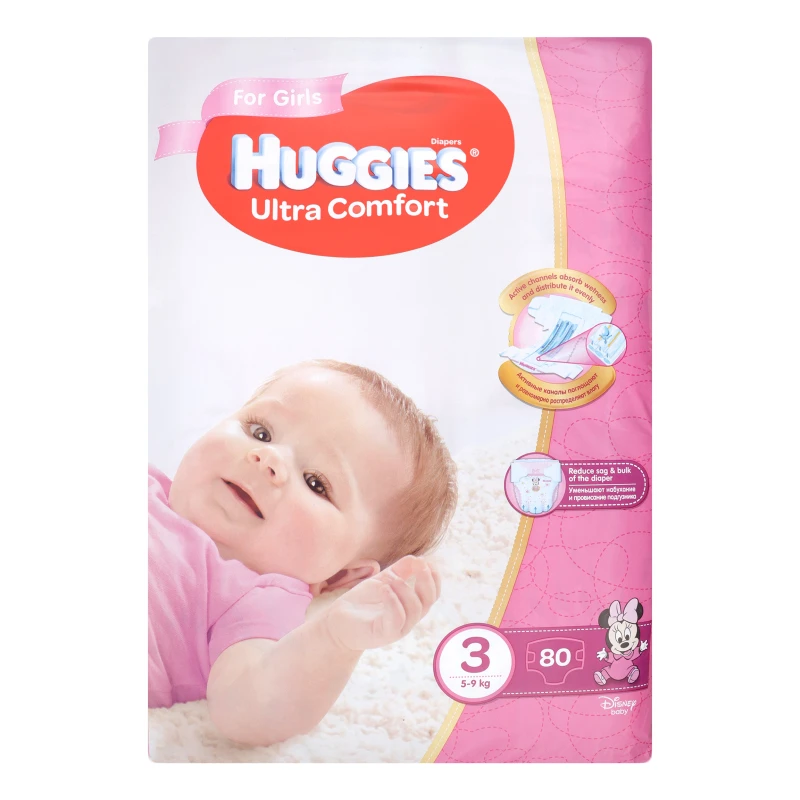 Підгузки дитячі для дівчаток 5-9кг Ultra comfort Huggies 80шт