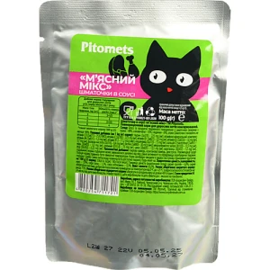 Корм для котів Pitomets 100г шматочки в соусі мясний мікс пауч